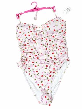 NWT Betsey Johnson Botanical Floral One Piece Swimsuit Sweetheart Skirt XL